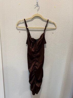 Brown Ruched Bodycon Satin Dress - H&M Divided